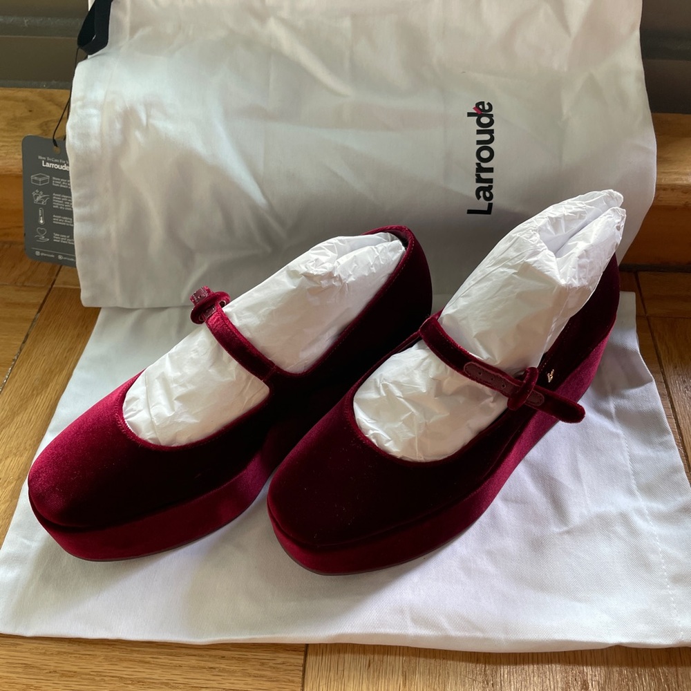 Larroude Burgundy Velvet Mary Jane Shoes